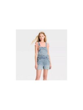 Women’s Light Wash Denim Short Overalls - Pink Tee Not Included